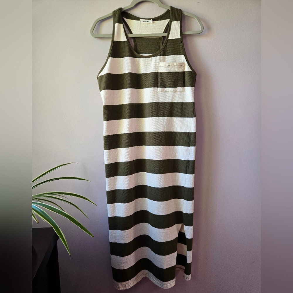 MOD REF Olive Green Striped Racerback Maxi Dress with Pocket - Size M